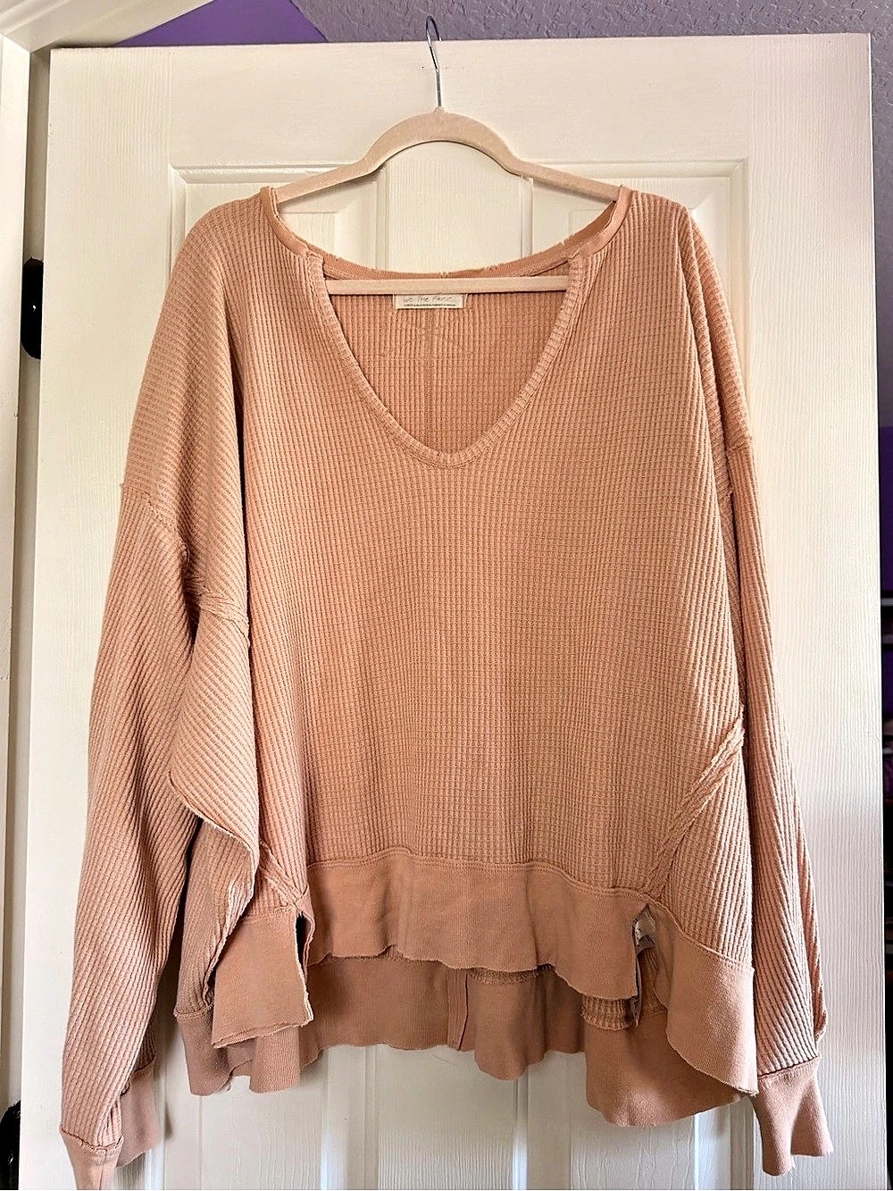 Free People Found My Friend Pullover Waffle Knit Pink size Large